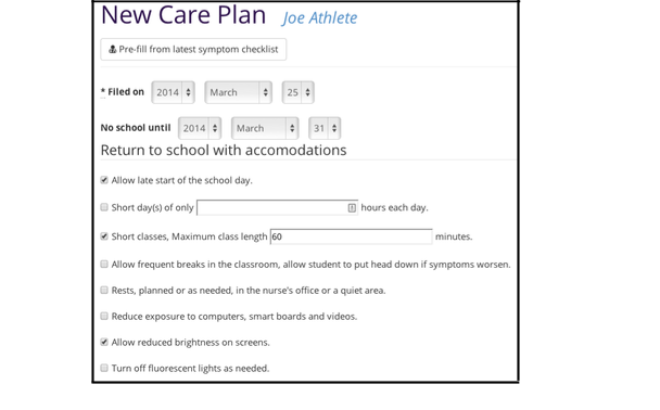 Academic Care Plan for concussion recovery in the classroom